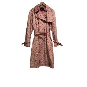 London Fog Floral Pink Trench Coat Large